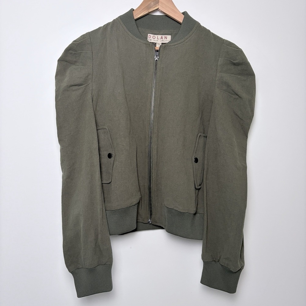 NWT Dolan Left Coast Puff-Sleeve Bomber Jacket Olive Green Zip Anthropologie - Picture 2 of 7